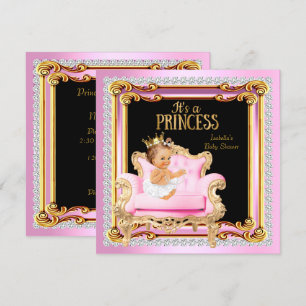 Convites Cadeira de Princesa para Chá de Bebê Prata Rosa Do