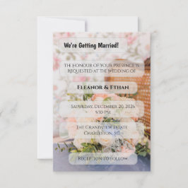 Convites Cadeira de Rattã Vintage Buquê Floral Azul e Pêsse