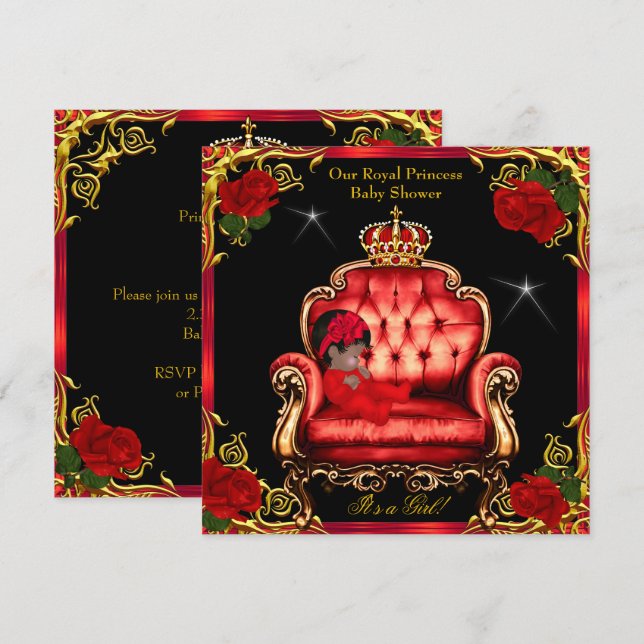 Convites Cadeira Princesa Bebê Shower Menina Dourado Rosa V (Frente/Verso)