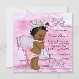 Convites Cadeira Rosa Elegante Chá de Bebê Afro-Americano