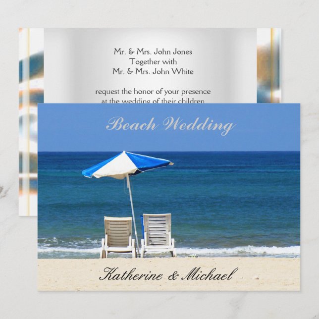 Convites Cadeiras Elegantes para Casamento na Praia (Frente/Verso)