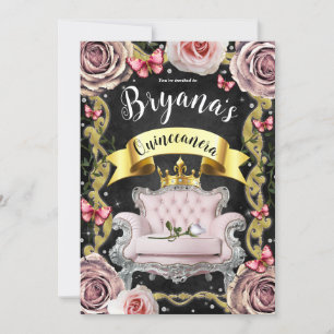 Convites Cadeiras Rosas Rosas Borboletas 15 15 Quinceañera
