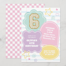Convites Caderno de aniversário varsity preppy pastel patch