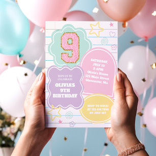Convites Caderno de varsity preppy pastel patch aniversário