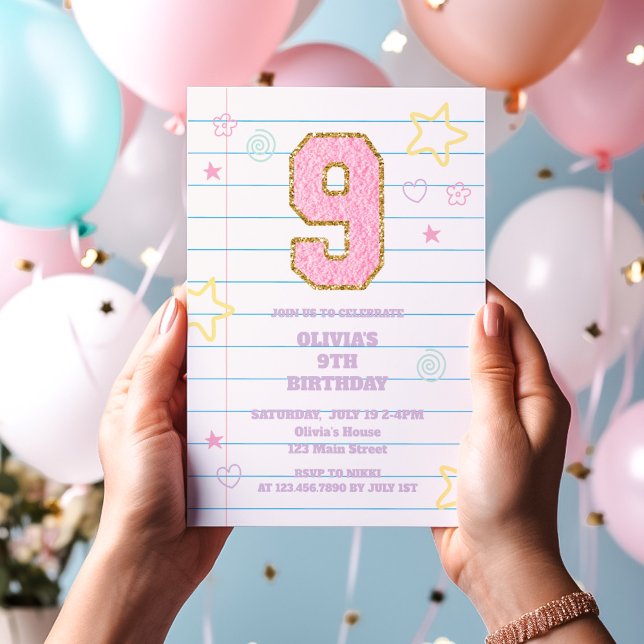 Convites Caderno de varsity preppy pastel patch aniversário (Criador carregado)
