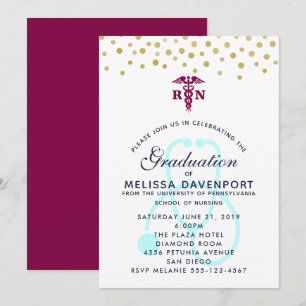 Convites Caduceu Elegante e Graduada de Enfermagem com Este