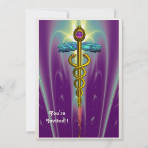 Convites CADUCEUS, azul, ouro amethyst roxo violeta