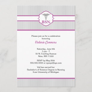 Convites Caduceus RN BSN LPN Graduação Roxo e Cinzas