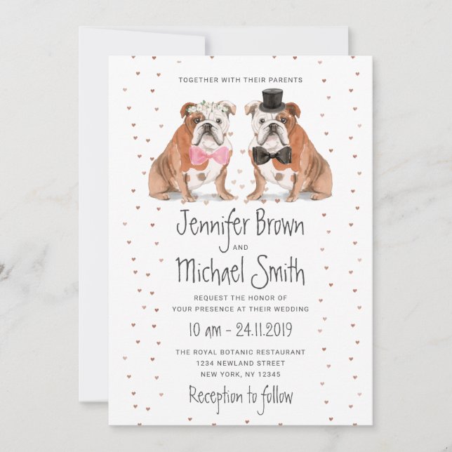 Convites Cães de Casamento Bulldog Inglês (Frente)