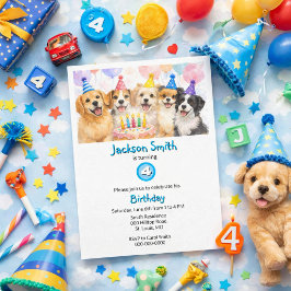 Convites Cães de Festa de Aniversário Aquarela Meninos
