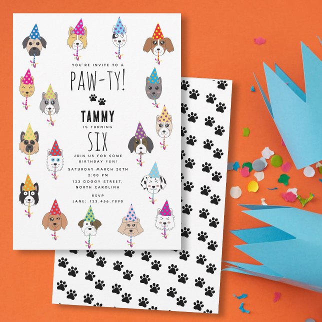 Convites Cães de Festa de Aniversário Muito Bons (Pawty Cute Birthday Party Dogs Invitation)