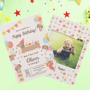 Convites Cães de Papoila Bonitos Dachshund Birthday Pawty