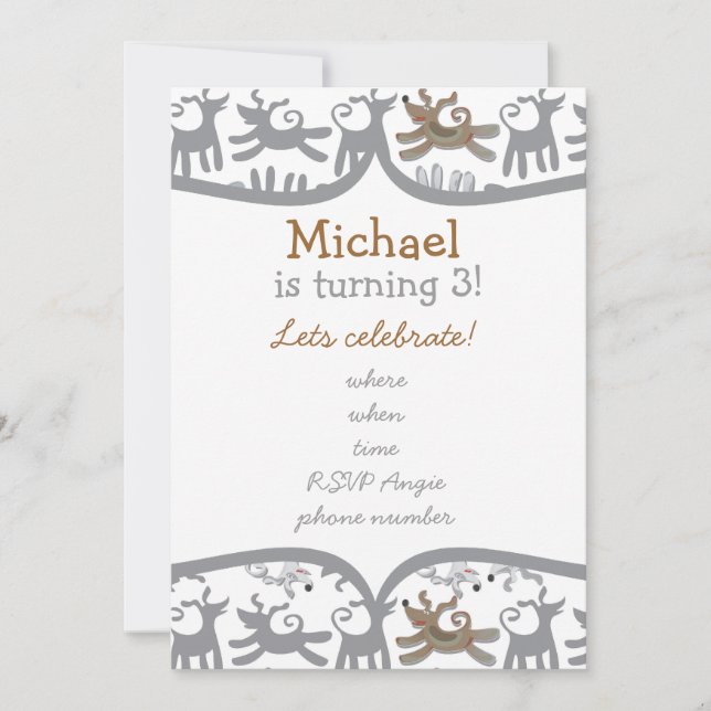 Convites cães muito felizes com quadro (Frente)