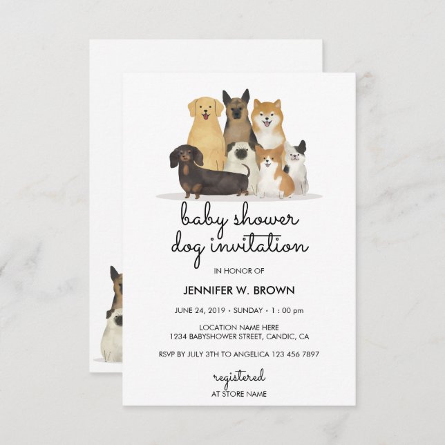 Convites Cães Pug Corgão-de-ouro francês (Frente/Verso)