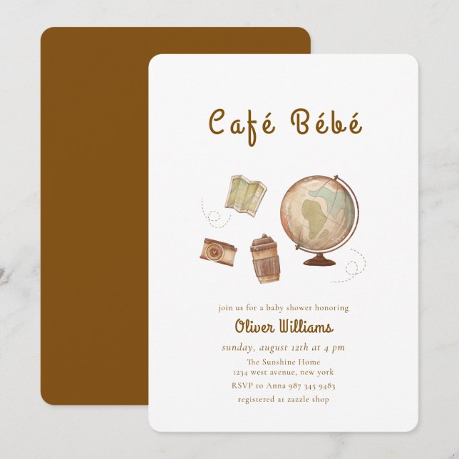 Convites Café Bébé Aventura Globo Café Chá de Bebê (Frente/Verso)