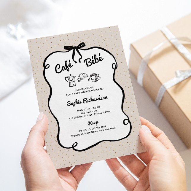 Convites Cafe Bebe | Chá de Bebê Neutro e Preto (Criador carregado)