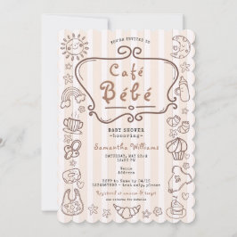 Convites Café Bébé francês Moderno Gênero Chá de fraldas ne
