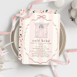 Convites Café Bébé French Paris Cafe Rosa Chás de Bebê