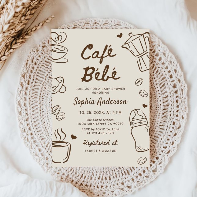 Convites Cafe Bebe Hand Drawn Coffee Baby Shower (Criador carregado)