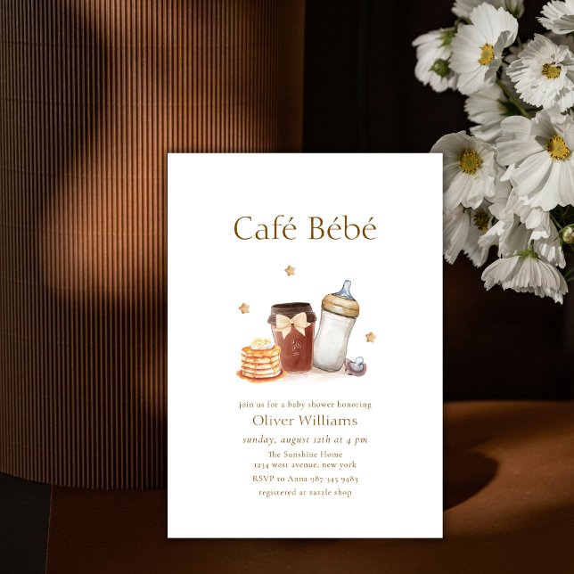 Convites Café Bébé Panqueca de Café Chupeta Chá de Bebê (Café Bébé Coffee Pancake Pacifier Baby shower Invitation)