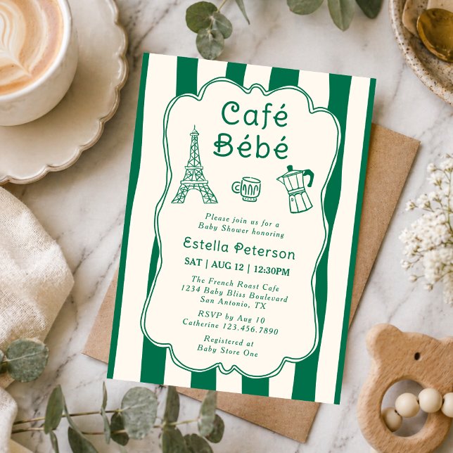 Convites Café Bebe Paris Cafeteria Bebê Verde Fofo Brunch (Criador carregado)