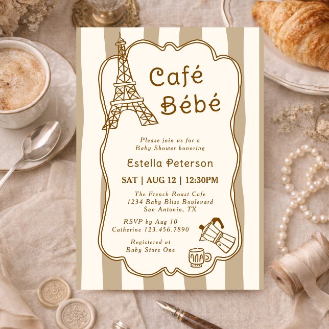 Convites Cafe Bebe Parisian Coffee Shop Themed Baby Shower (Criador carregado)
