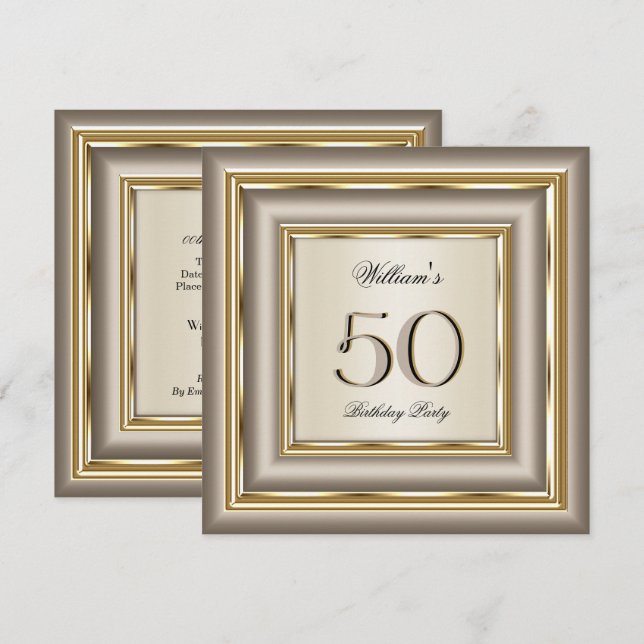 Convites Café Beige Cream Prata Dourada Festa de aniversári (Frente/Verso)