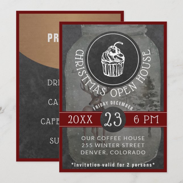 Convites Café Compro Logotipo Casa Aberta de Natal | Quadro (Frente/Verso)
