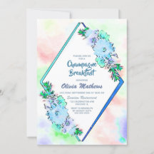 Café da Manhã Azul Floral Aquarela Champanhe