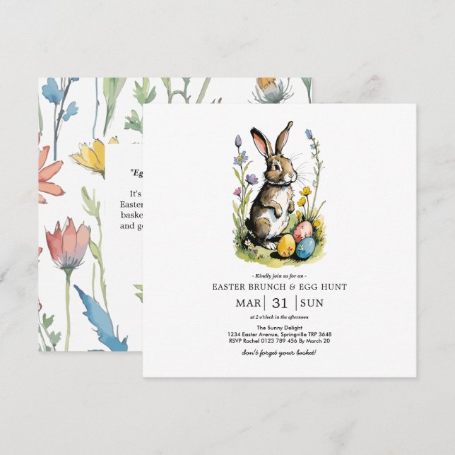 Convites Café da manhã & Caça aos Ovos de Páscoa | Coelho d (Frente/Verso)