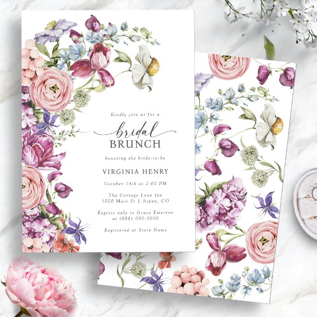 Convites Café da Manhã Colorido de Noiva (Colorful Jewel Tone Wildflower Bridal Brunch Invitation by Painted Paperie
)