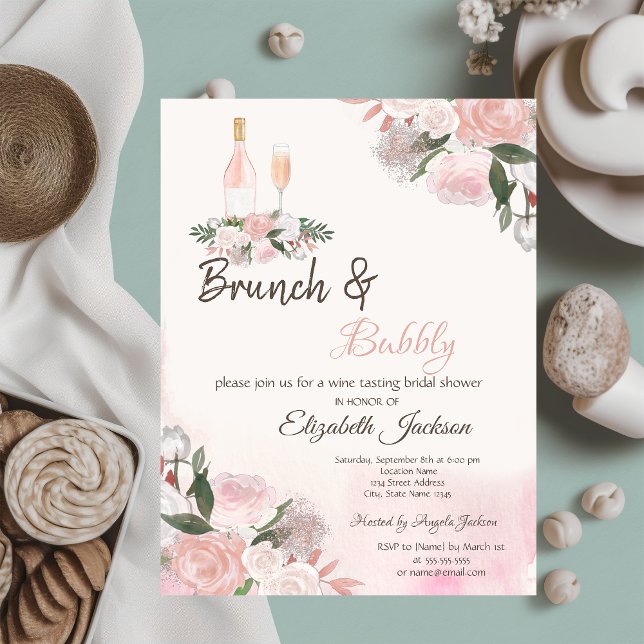 Convites Café da Manhã com Aquarela Floral e Champanhe para (Criador carregado)