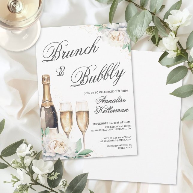 Convites Café da Manhã com Champanhe e Chá de Noiva Espuman (Champagne Brunch And Bubbly Bridal Shower Invitation)