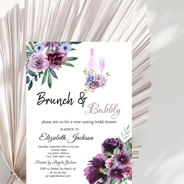 Convites Café da Manhã com Flores Violetas & Bolhas Chá de  (Criador carregado)