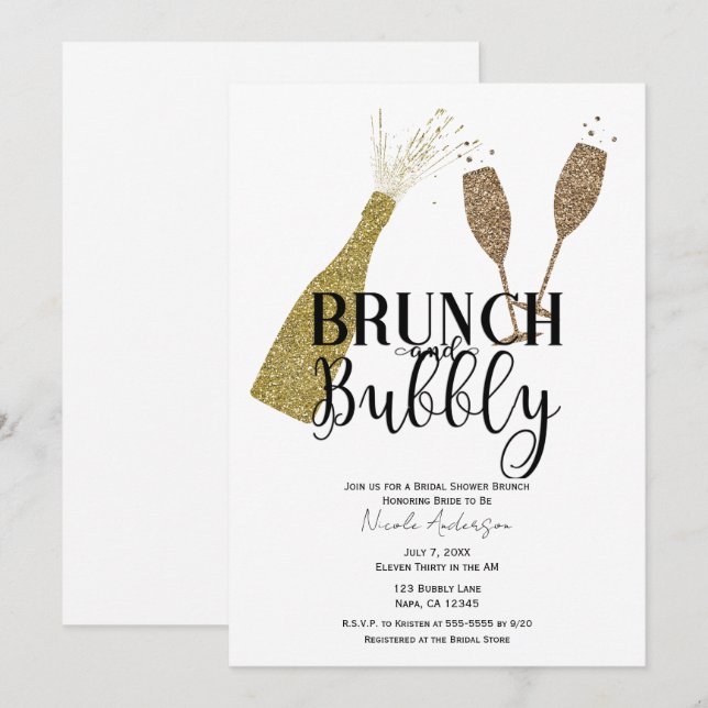 Convites Café da Manhã com Taças de Champanhe e Bridal Show (Frente/Verso)