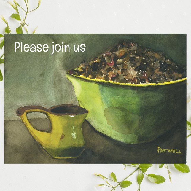 Convites Café da Manhã com Tigela de Grãos de Café (Aquarel (Criador carregado)