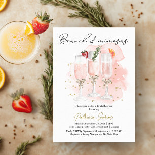 Convites Café da Manhã Cor-de-Rosa e Brinde de Mimosas Chá 