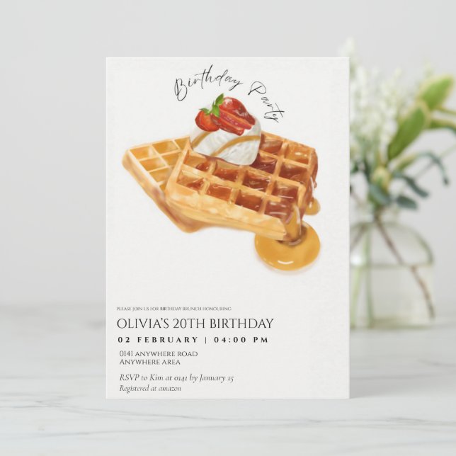 Convites Café da manhã de aniversário, Almoço de aniversári (Em pé/Frente)