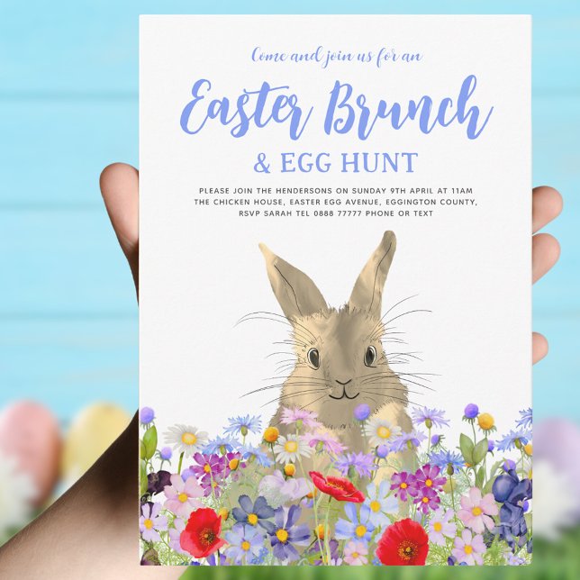 Convites Café da Manhã de Caça aos Ovos de Páscoa Coelhinho (Boho wildflower easter egg hunt and egg hunt invitation )
