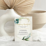 Convites Café da Manhã de Casamento Eucalyptus Dourado e Ve<br><div class="desc">Este convite para o café da manhã de casamento de ouro e eucalipto verde é perfeito para um simples café da manhã de casamento de família e amigos se juntarem. O design apresenta cor d'água verde, dourada, folhas azuis e flores pintadas manualmente, bem como flores arrumadas em buquês e quadros...</div>