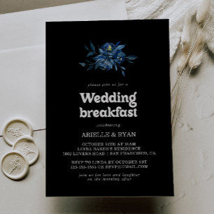 Convites Café da Manhã de Casamento Floral Azul Marinho Rea