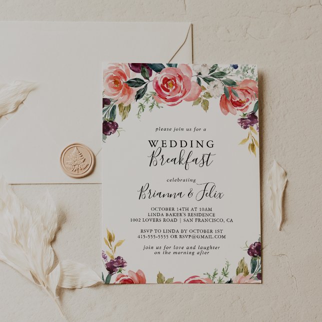 Convites Café da Manhã de Casamento Floral de Verão Colorid (Criador carregado)