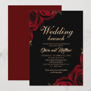 Convites Café da Manhã de Casamento Floral Preto e Borgonha