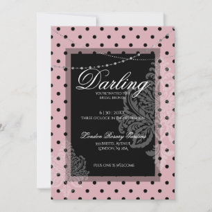 Convites Café da manhã de casamento rosa com bolinhas preta