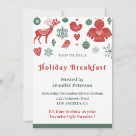 Convites Café da Manhã de Natal Bonito Padrão Nórdico Verde