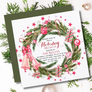 Convites Café da Manhã de Natal com Grinalda de Aquarela Ro