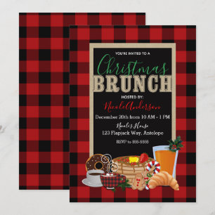 Convites Café da Manhã de Natal em Xadrez Vermelho e Preto 