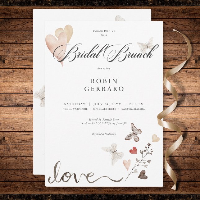 Convites Café da Manhã de Noiva Beige Rústico Boho Amor (Beige Rustic Boho Love Bridal Brunch Invitation)