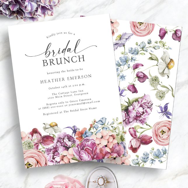 Convites Café da Manhã de Noiva com Flores Silvestres Color (Colorful Jewel Tones Wildflower Bridal Brunch Invitation by Painted Paperie
)