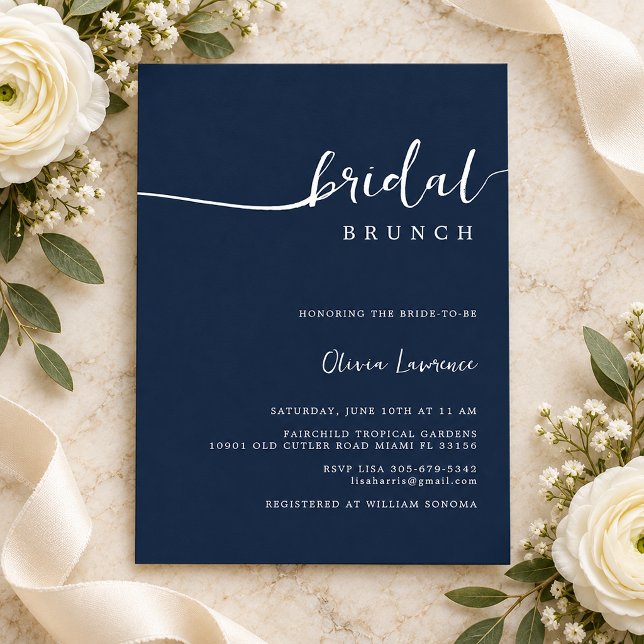 Convites Café da Manhã de Noiva com Letra Naval (Navy Script Bridal Brunch)